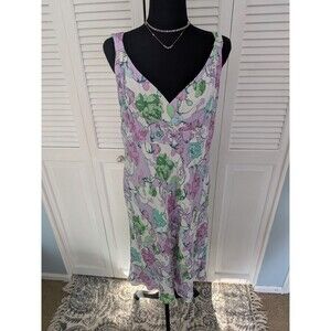Ann Taylor Loft Dress Women's 14 Multicolor Purple Floral V-Neck Romantic Flowy